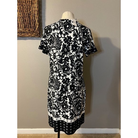 Talbots Dress Black White M Medium 100% Cotton Washable Shift NEW NWT Pullover - Picture 5 of 12
